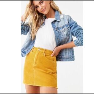 Forever 21 Mini Skirt Corduroy Frayed Hem Yellow